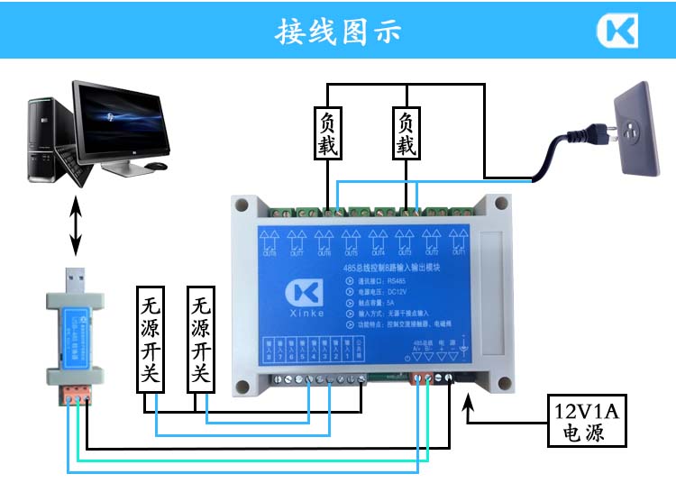 485-8入8出5A控交流接觸器 接線(xiàn)圖示.jpg